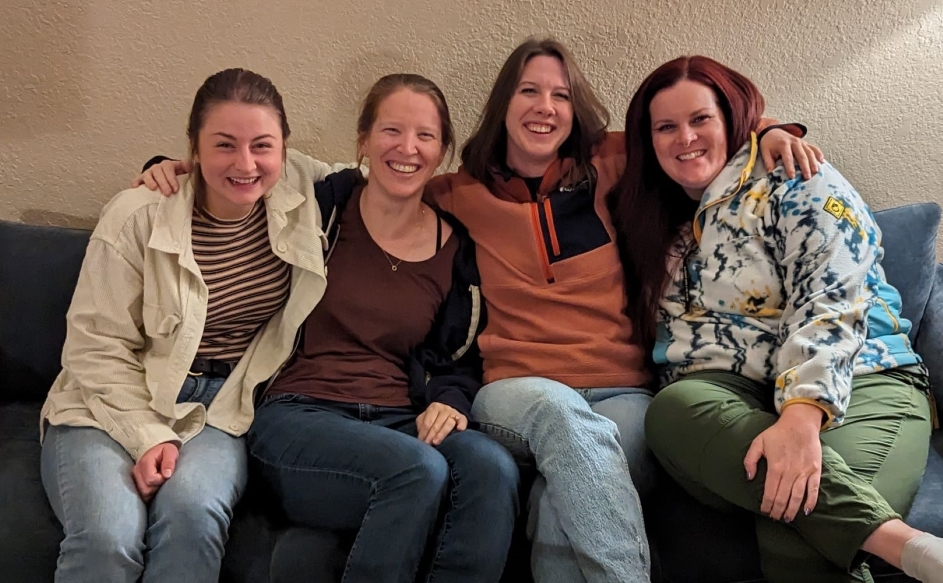 December 2023 lab photo of Iona Rohan, Theresa Laverty, Brandi Stevenson, and Holly Whited.
